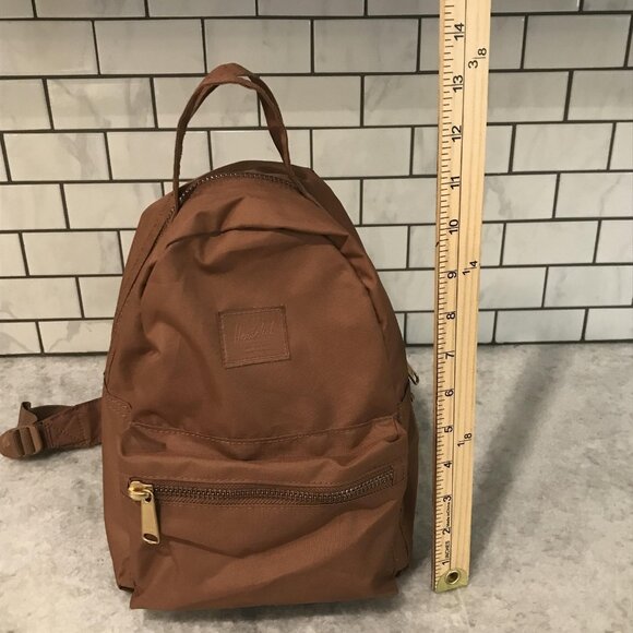 Herschel Mini Backpack Brown Small Daypack Gold Zippers Pocket Travel School - Picture 6 of 8